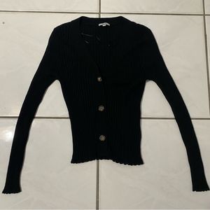 Rails Womens V Neck Check Button Up Sweater Black Cardigan Size Medium